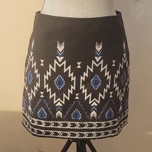 Divided Woman's Lined Black, Blue & White Embellished Mini Skirt, Size: 6